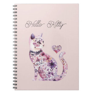 Pink Purple Blush Flowers Heart Love Cat  Notebook