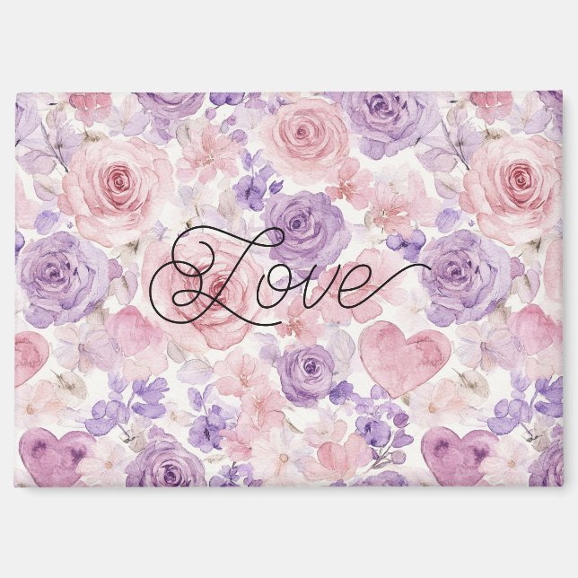 Pink Purple Blush Flowers Hearts Bridal Shower Magnet (Front)