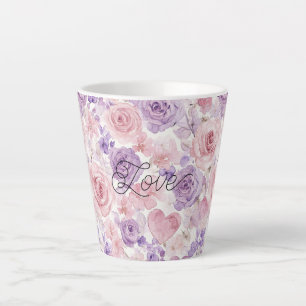 Pink Purple Blush Flowers Hearts Latte Mug