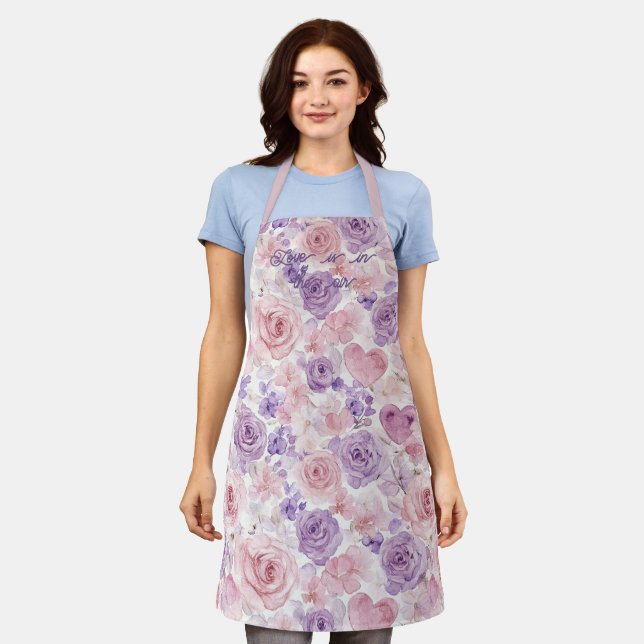 Pink Purple Blush Flowers Hearts Love Air Apron (Worn)