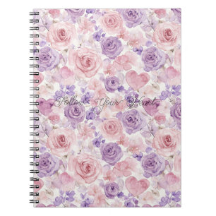 Pink Purple Blush Flowers Hearts   Notebook