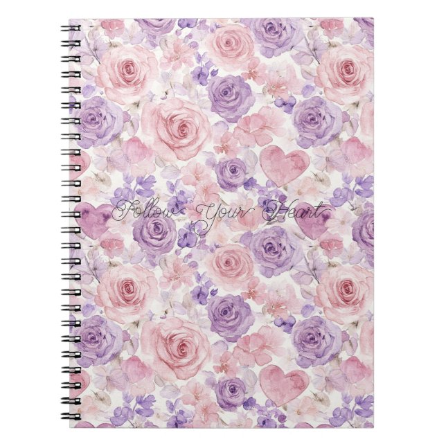 Pink Purple Blush Flowers Hearts   Notebook (Front)