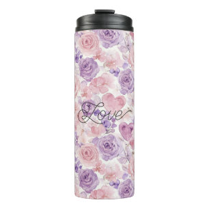Pink Purple Blush Flowers Hearts Thermal Tumbler