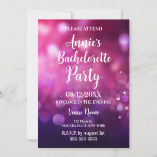 Pink Purple Bokeh Bachelorette Party Invitation