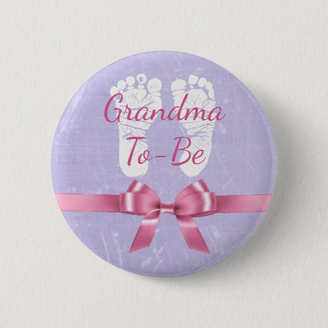 Pink & Purple Bow Grandma to be Baby Shower Button (Front)