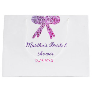 Pink purple bow sparkle glitter bridal shower name large gift bag