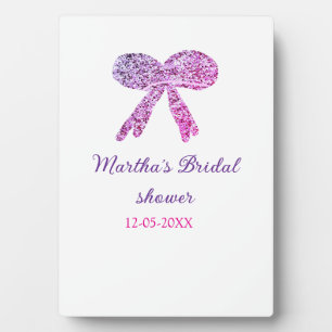 Pink purple bow sparkle glitter bridal shower name plaque