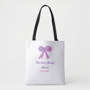 Pink purple bow sparkle glitter bridal shower name tote bag