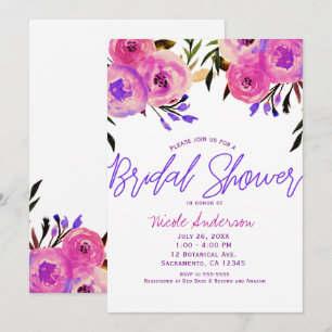 Pink & Purple Bright Modern Floral Bridal Shower Invitation