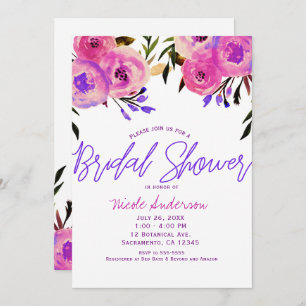 Pink & Purple Bright Modern Floral Bridal Shower Invitation