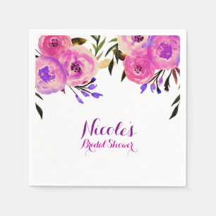 Pink & Purple Bright Modern Floral Bridal Shower Napkin