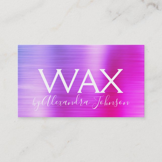 Pink Purple Brushed Metal Beauty Wax Business Card (Front)