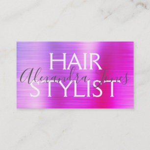Pink Purple Brushed Metal Hair Stylist Business Card