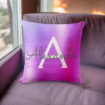 Pink Purple Brushed Metal Monogram Name Initial Cushion<br><div class="desc">Hot Pink and Purple Pastel Ombre Foil Brushed Metal Monogram Name and Initial Pillow. The pillow makes the perfect gift for someone decorating her room in girly ombre pink and purple.</div>