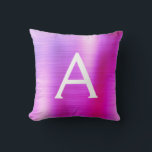Pink Purple Brushed Metal Monogram Name Initial Cushion<br><div class="desc">Hot Pink and Purple Pastel Ombre Foil Brushed Metal Monogram Name and Initial Pillow. The pillow makes the perfect gift for someone decorating her room in girly ombre pink and purple.</div>