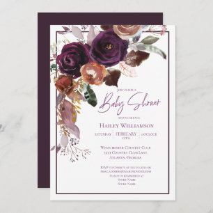 Pink, Purple, Burgundy and Gold Baby Shower Invitation
