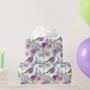Pink Purple Burgundy Floral Wedding Wrapping Paper