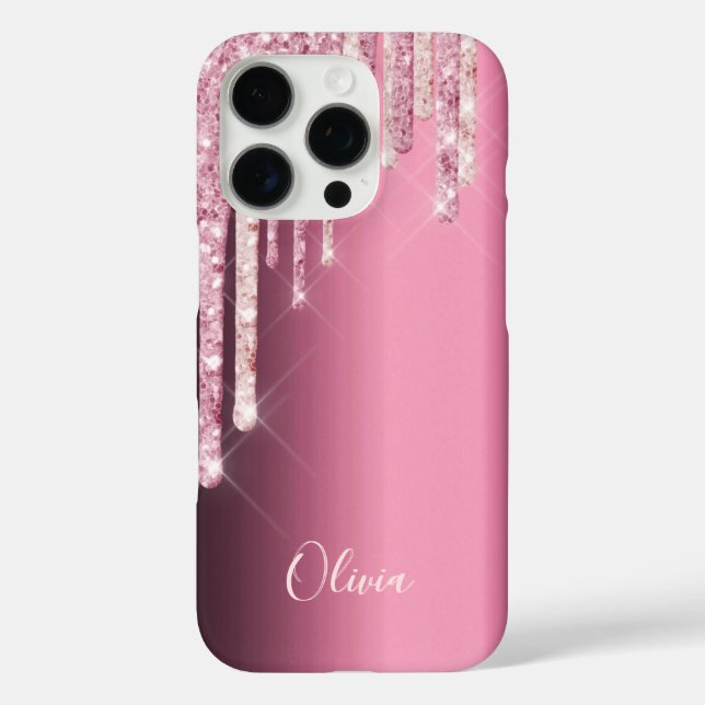 Pink purple burgundy glitter drip name Case-Mate iPhone case (Back)