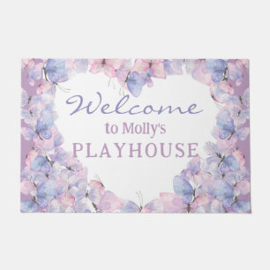 Pink Purple Butterflies custom playhouse welcome Doormat