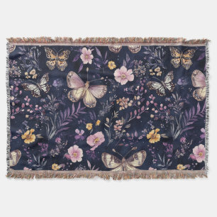 Pink Purple Butterflies Flowers Throw Blanket
