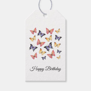 Pink Purple Butterflies Happy Birthday Script Gift Tags