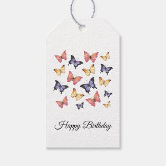 Pink Purple Butterflies Happy Birthday Script Gift Tags