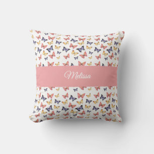 Pink Purple Butterflies Monogram Name Cushion