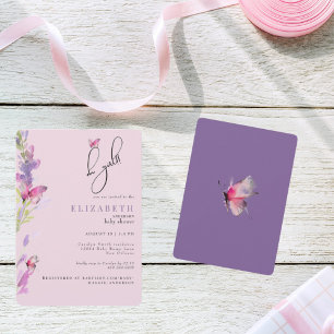 Pink & Purple Butterflies  Oh Girl Baby Shower Invitation