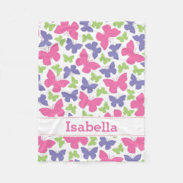 Pink Purple Butterflies Personalised Girl's Fleece Blanket