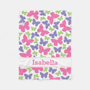 Pink Purple Butterflies Personalised Girl's Fleece Blanket