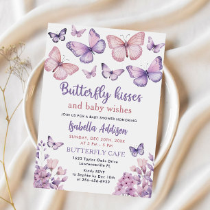 Pink Purple Butterfly Baby Girl Shower  Invitation