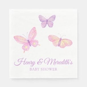 Pink Purple Butterfly Baby Shower for Boy or Girl Napkin