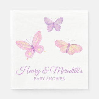 Pink Purple Butterfly Baby Shower for Boy or Girl Napkin