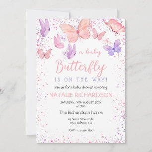 Pink Purple Butterfly Baby Shower Invitation