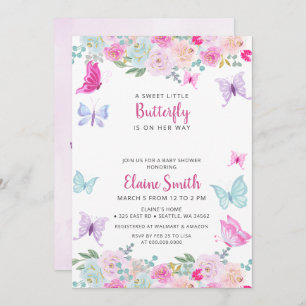 Pink Purple Butterfly Baby Shower Invitation