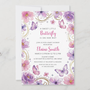 Pink Purple Butterfly Baby Shower  Invitation