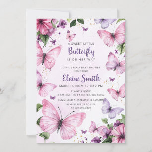 Pink Purple Butterfly Baby Shower Invitation