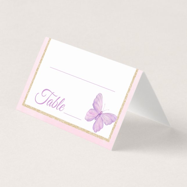 Pink Purple Butterfly Baby Shower Table Number (Front)