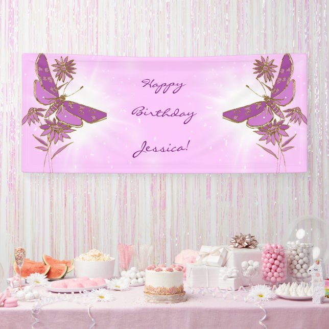 Pink Purple Butterfly  Banner (Party)