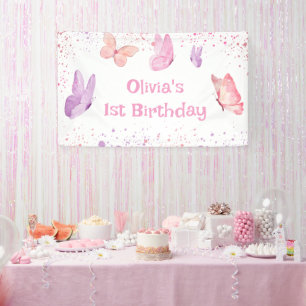 Pink Purple Butterfly Birthday Banner