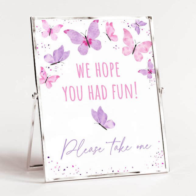 Pink Purple Butterfly Birthday Favor Sign (Creator Uploaded)