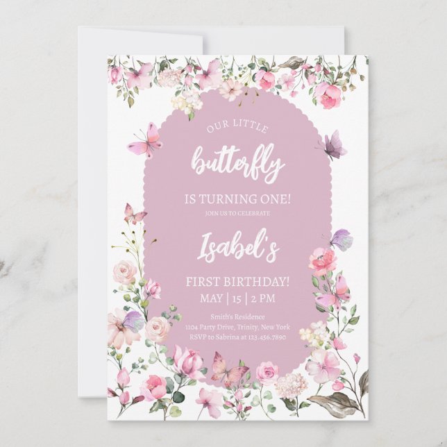 Pink Purple Butterfly Birthday Invitation (Front)