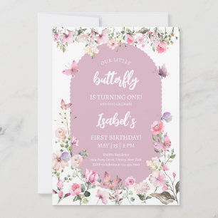 Pink Purple Butterfly Birthday Invitation