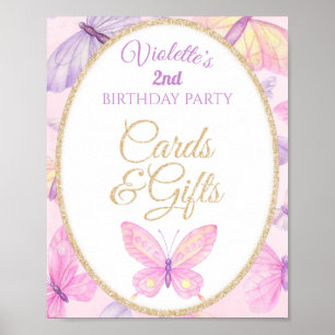 Pink Purple Butterfly Birthday Party Cards Gifts Poster