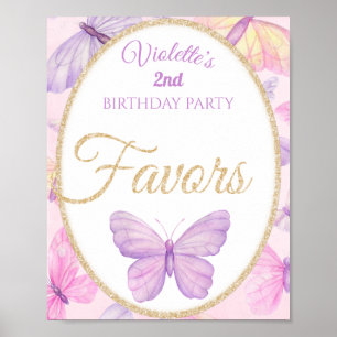 Pink & Purple Butterfly Birthday Party Favors Poster