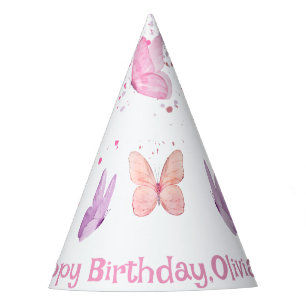 Pink Purple Butterfly Birthday Party Hat