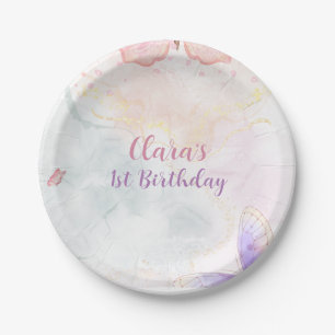 Pink&Purple Butterfly Birthday Party Paper Plates