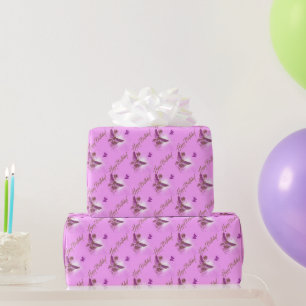 Pink Purple Butterfly Birthday Wrapping Paper