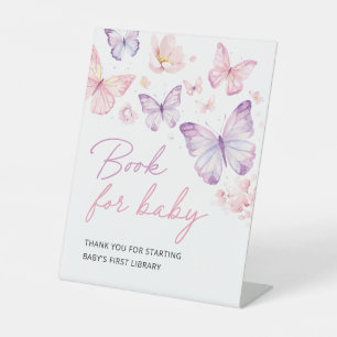 Pink Purple Butterfly Book For Baby Shower Table Pedestal Sign