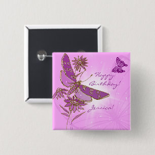 Pink Purple Butterfly Button